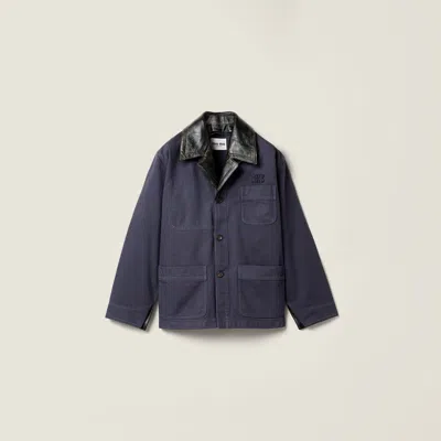 Miu Miu Single-breasted Garment-dyed Gabardine And Leather Jacket In Purple