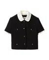 Miu Miu Bouclé Cardigan With Button Detailing And Contrast Collar In Black