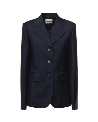 Miu Miu Single-breasted Jacket In Kid Mohair In Black