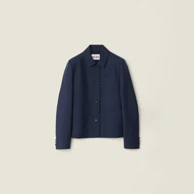 Miu Miu Single-breasted Kid Mohair Jacket In Blue
