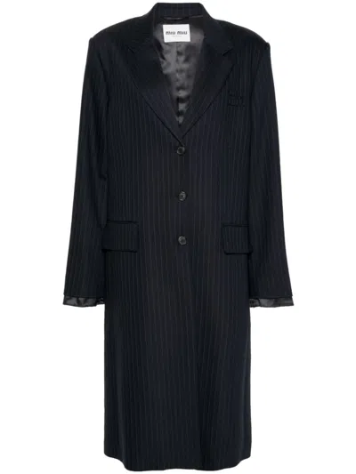 Miu Miu Einreihiger Mantel Mit Nadelstreifen In Black