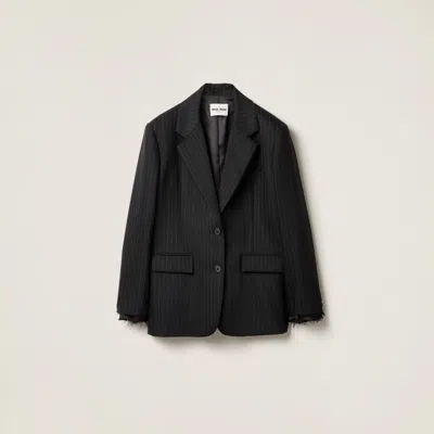 Miu Miu Single-breasted Pinstripe Jacket In Black