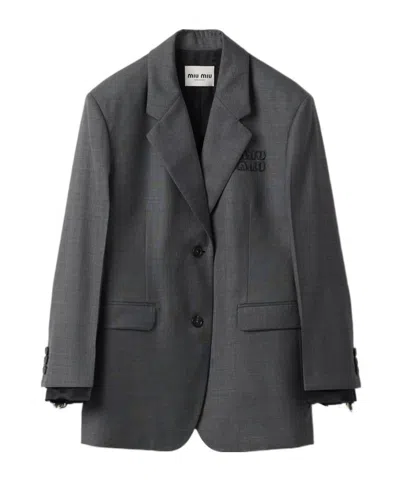 Miu Miu Single-breasted Prince Of Wales Check Grisaille Jacket In Black