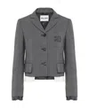 Miu Miu Logo-embroidered Prince Of Wales Check Crop Blazer In Gray