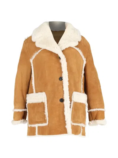 Pre-owned Miu Miu Single-breasted Shearling Jacket In Brown