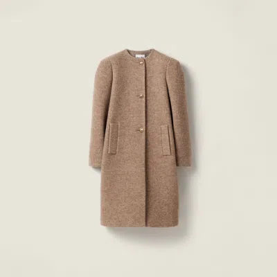 Miu Miu Single-breasted Shetland Wool Coat In Brown
