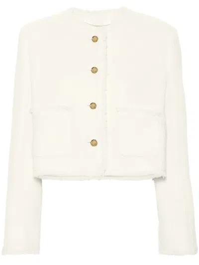 Miu Miu Single-breasted Tweed Jacket In Neutral
