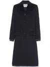 Miu Miu Single-breasted Velour Coat In Blau