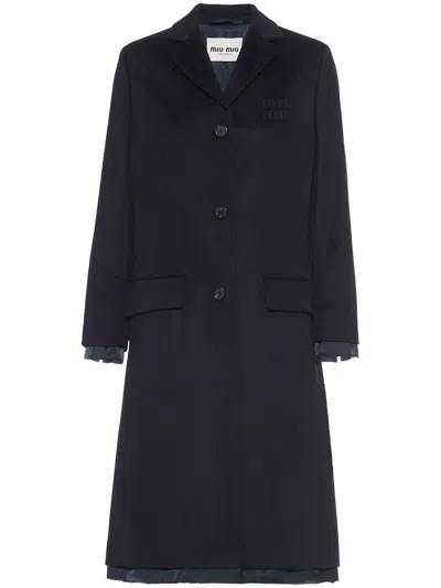 Miu Miu Single-breasted Velour Coat In Nero