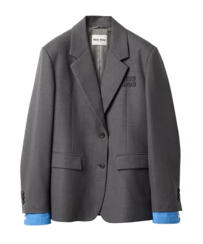 Miu Miu Single-breasted Wool Blazer In Black
