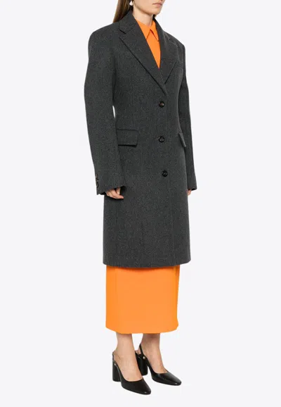 Miu Miu Single-breasted Wool Coat In Gray