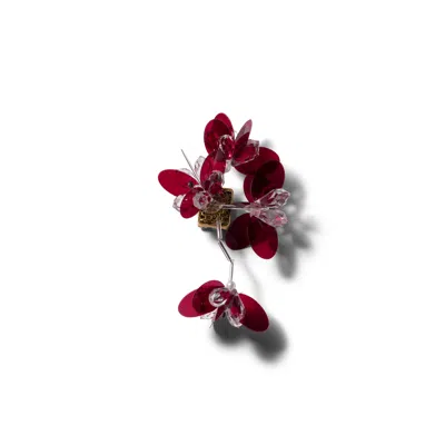 Miu Miu Single Metal Earring With Pearl And Crystals In Brass/burgundy