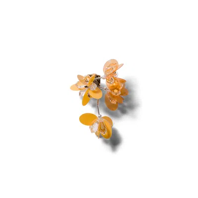 Miu Miu Single Metal Earring With Pearl And Crystals In Brass/orange/apricot