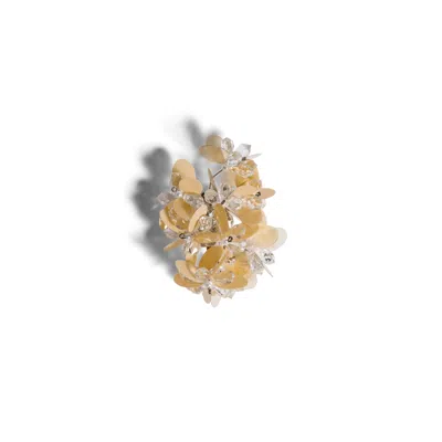 Miu Miu Single Metal Earring With Pearl And Crystals In Brass/sand/vanilla