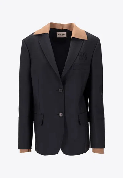 Miu Miu Single-breasted Buttoned Blazer In Blue