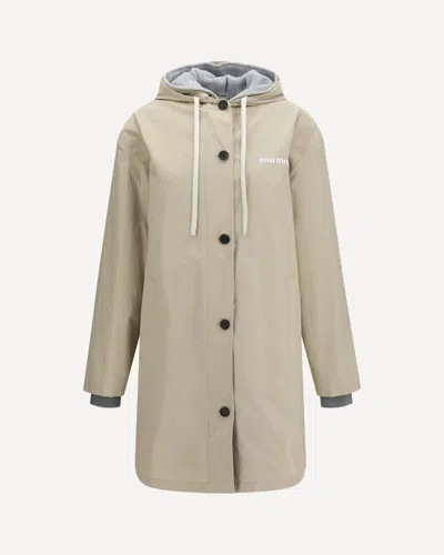 Miu Miu Single-breasted Coat In Panama And Fleece In Neutral