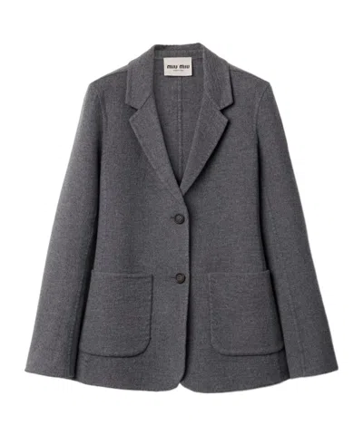 Miu Miu Single-breasted Double-layer Wool Coat In Gray