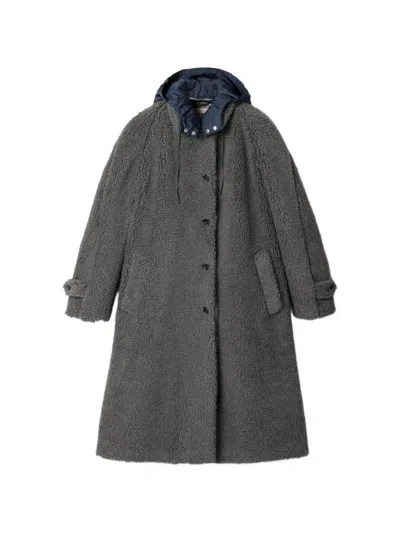 Miu Miu Single-breasted Fleece Coat In Gray