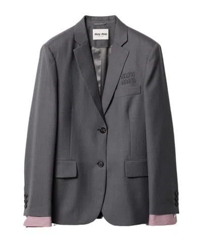 Miu Miu Single-breasted Suit Jacket In Gray