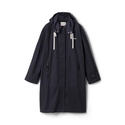 Miu Miu Single-breasted Washed Gabardine Coat In Navy