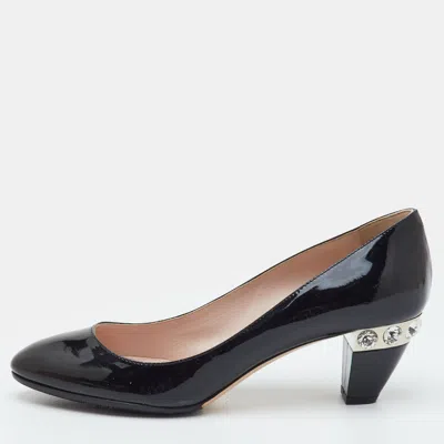 Pre-owned Miu Miu Size 36.5 Black Patent Leather Crystal Embellished Pumps