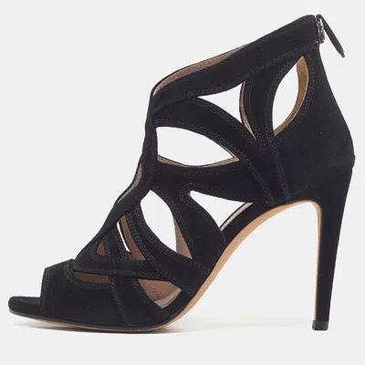 Pre-owned Miu Miu Size 36.5 Black Suede Caged Ankle Length Boots
