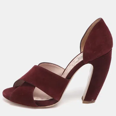Pre-owned Miu Miu Size 36.5 Burgundy Suede Cross Straop D'orsay Pumps