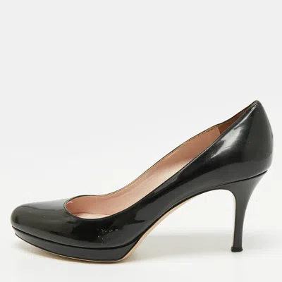 Pre-owned Miu Miu Size 37 Black Patent Leather Platform Pumps