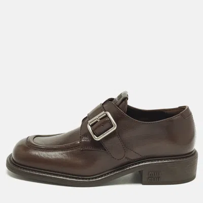 Pre-owned Miu Miu Size 37 Brown Leather Monk Strap Derby