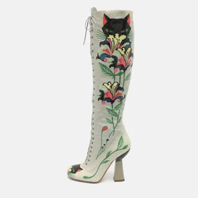 Pre-owned Miu Miu Size 37 Multicolor Pritned Patent Leather Knee Length Boots