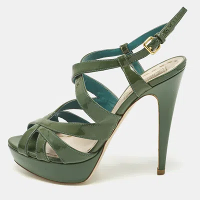 Pre-owned Miu Miu Size 37.5 Green Patent Leather Ankle Strap Sandals