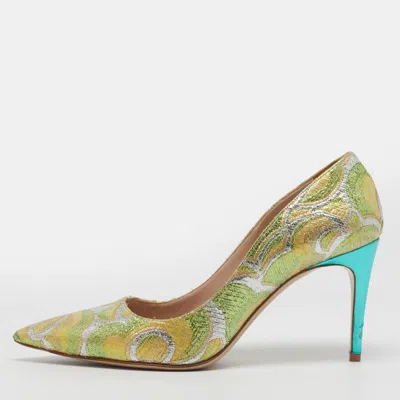 Pre-owned Miu Miu Size 37.5 Multicolor Metallic Lurex Fabric Pumps