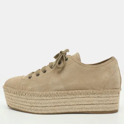 Pre-owned Miu Miu Size 38 Beige Suede Platform Espadrilles Derby