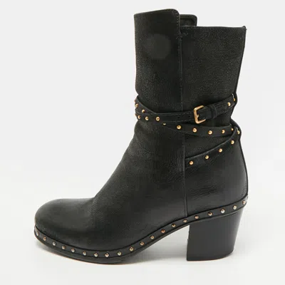 Pre-owned Miu Miu Size 38 Black Leather Ankle Length Boots
