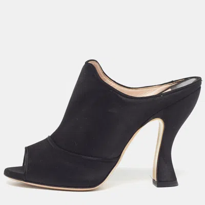 Pre-owned Miu Miu Size 38 Black Satin Open Toe Mules