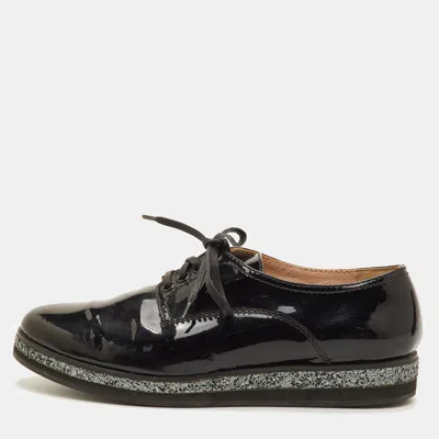 Pre-owned Miu Miu Size 38.5 Black Patent Leather Lace Up Derby
