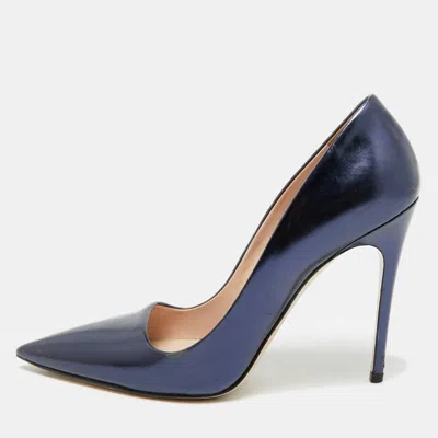 Pre-owned Miu Miu Size 38.5 Navy Blue Leather Pointed Toe Pumps