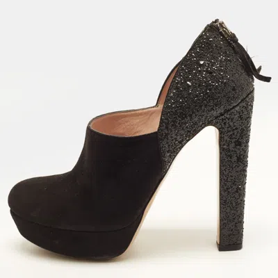 Pre-owned Miu Miu Size 39 Black Glitter And Suede Booties