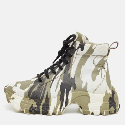 Pre-owned Miu Miu Size 39 Multicolor Leather Camouflage Print Combat Boots