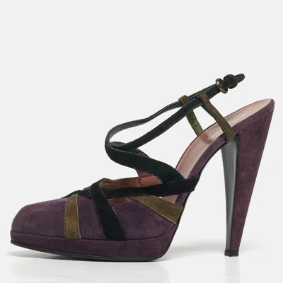 Pre-owned Miu Miu Size 39 Purple Suede Ankle Strap Slingback Pumps