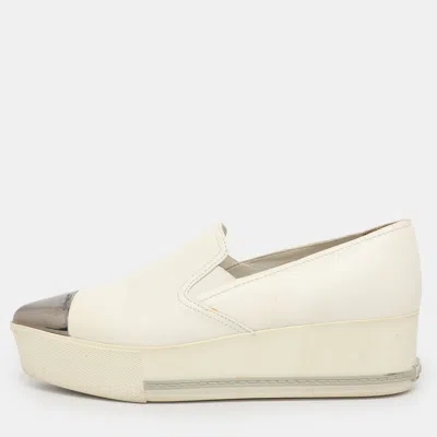 Pre-owned Miu Miu Size 39 White Leather Platform Slip On Sneakers