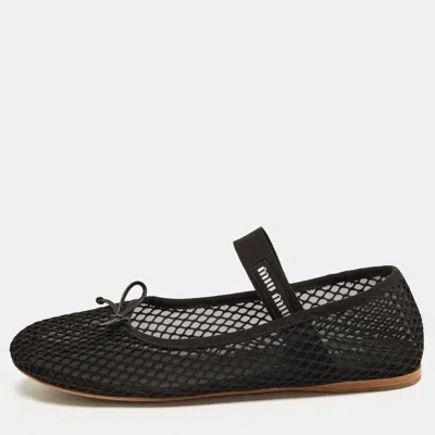 Pre-owned Miu Miu Size 40 Black Mesh And Net Mary Jane Ballet Flats