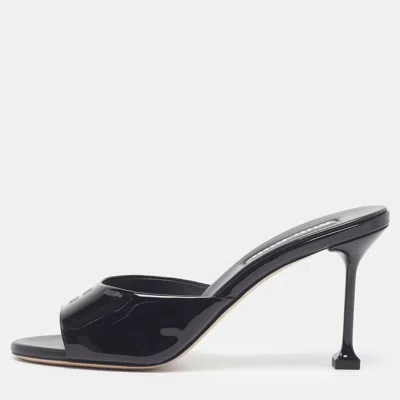 Pre-owned Miu Miu Size 40 Black Patent Leather Slide Sandals