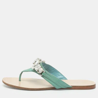 Pre-owned Miu Miu Size 41 Green Patent Leather Thong Sandals