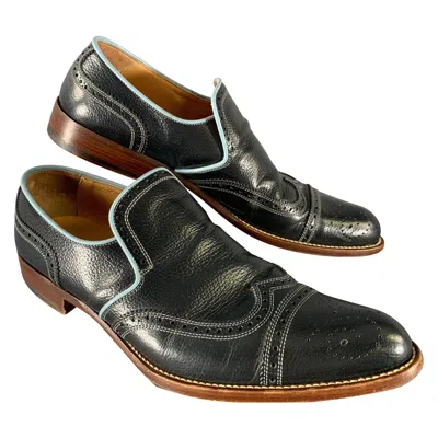Pre-owned Miu Miu Size 9 Navy Light Blue Leather Spectator Loafers