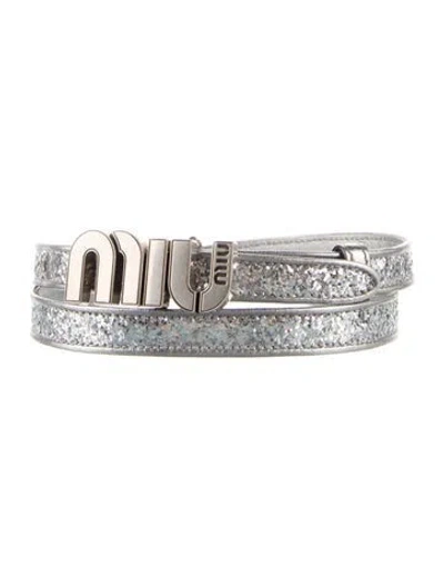 Pre-owned Miu Miu Skinny Glitter Belt In Blue