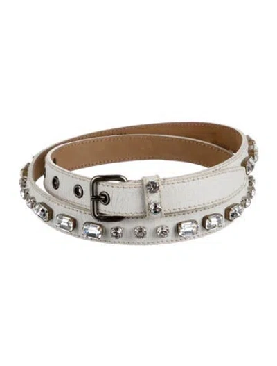 Pre-owned Miu Miu Skinny Leather Belt In White
