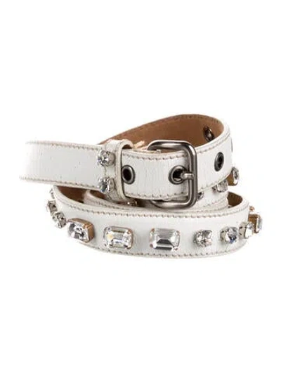 Pre-owned Miu Miu Skinny Leather Waist Belt In White