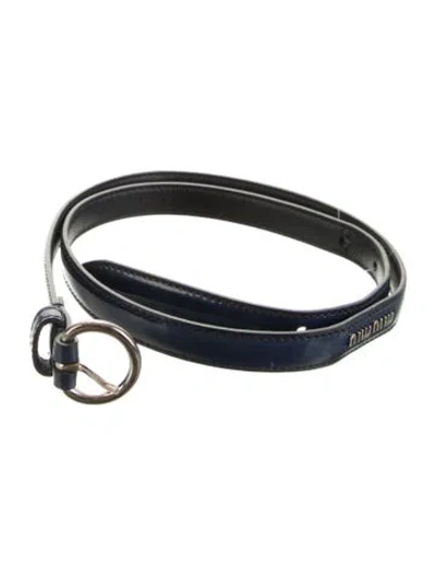 Pre-owned Miu Miu Skinny Patent Leather Waist Belt In Blue