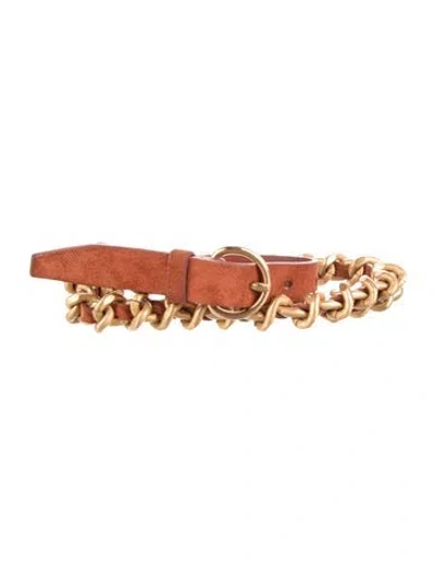 Pre-owned Miu Miu Skinny Suede Belt In Orange
